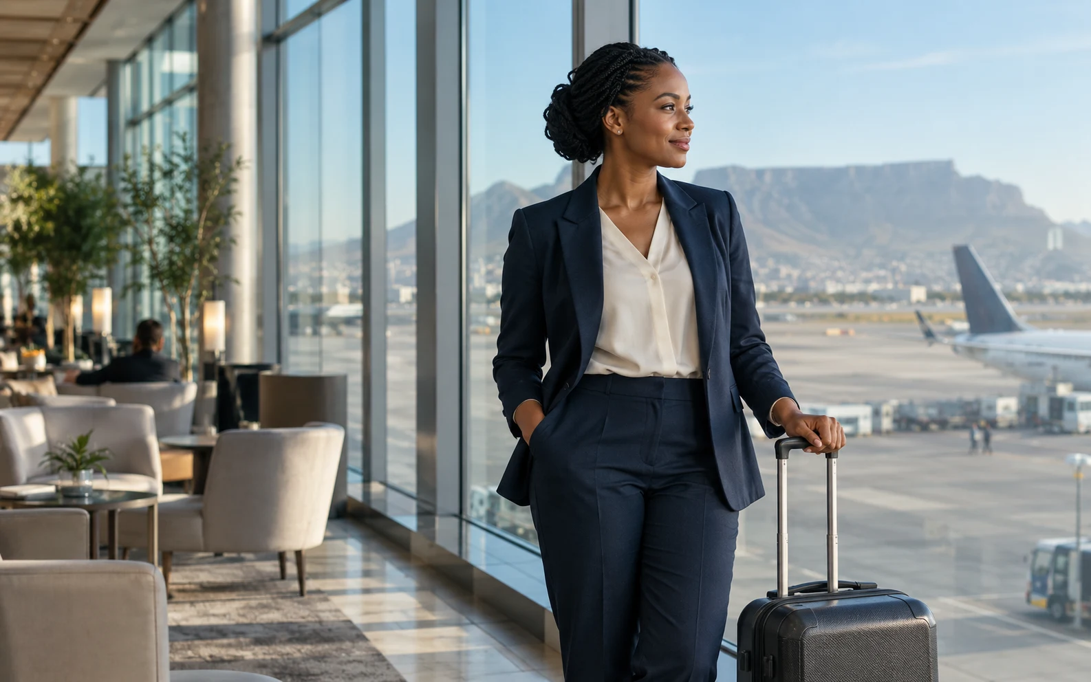 Illustrative business traveller at Cape Town airport